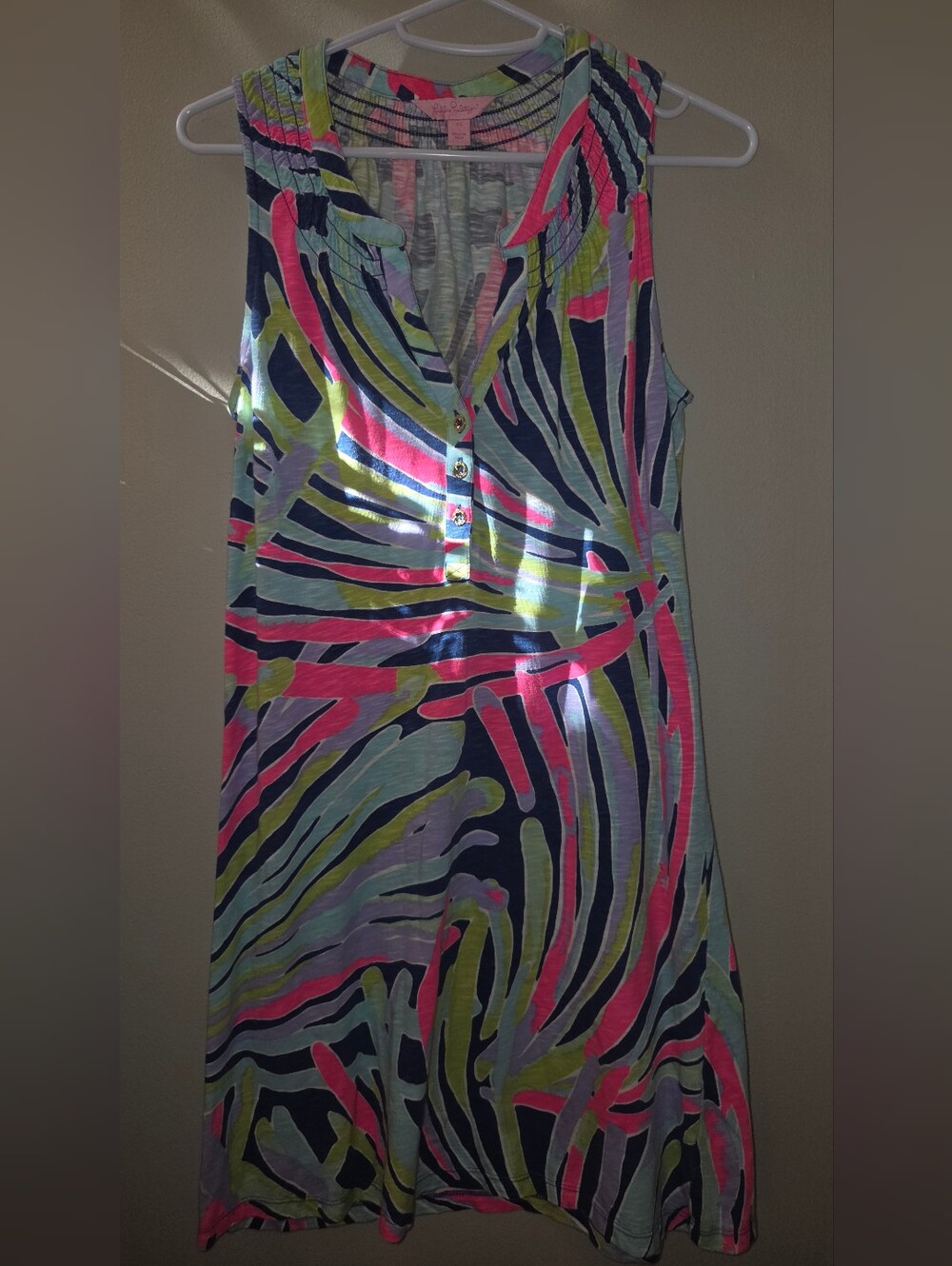 Lilly Pulitzer Neon Tropical Print Sleeveless V-Neck Tank Dress Size Xs